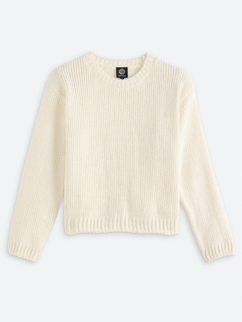 bobeau Cream Ribbed Crewneck Sweater